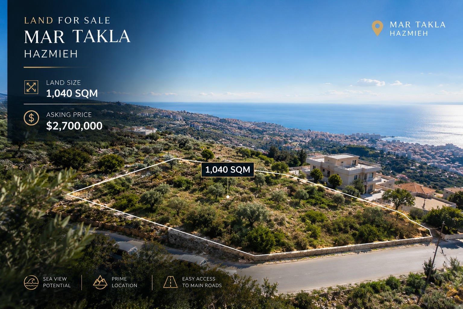 Prime Land for Sale in MarTakla, Hazmieh - 1,040sqm