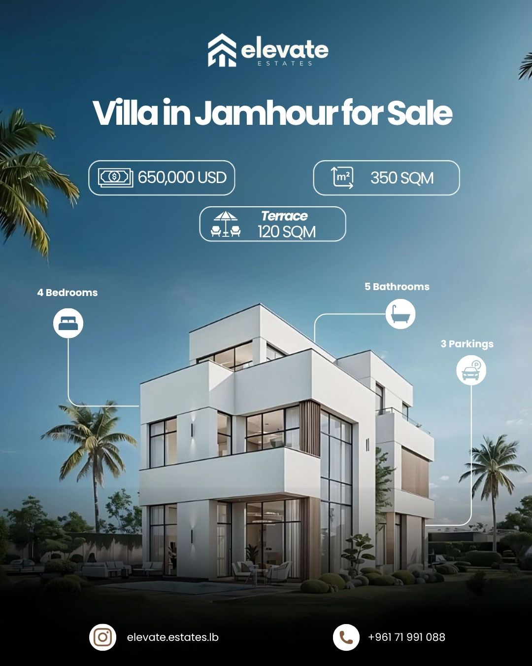 Luxury Villa in Jamhour: 350 sqm Luxury Living with 120 sqm Private Terrace at Azor Project – For Sale  | فيلا فاخرة في الجمهور: مساحة ٣٥٠ م٢ مع تراس خاص ١٢٠ م٢ في مشروع أزور– للبيع