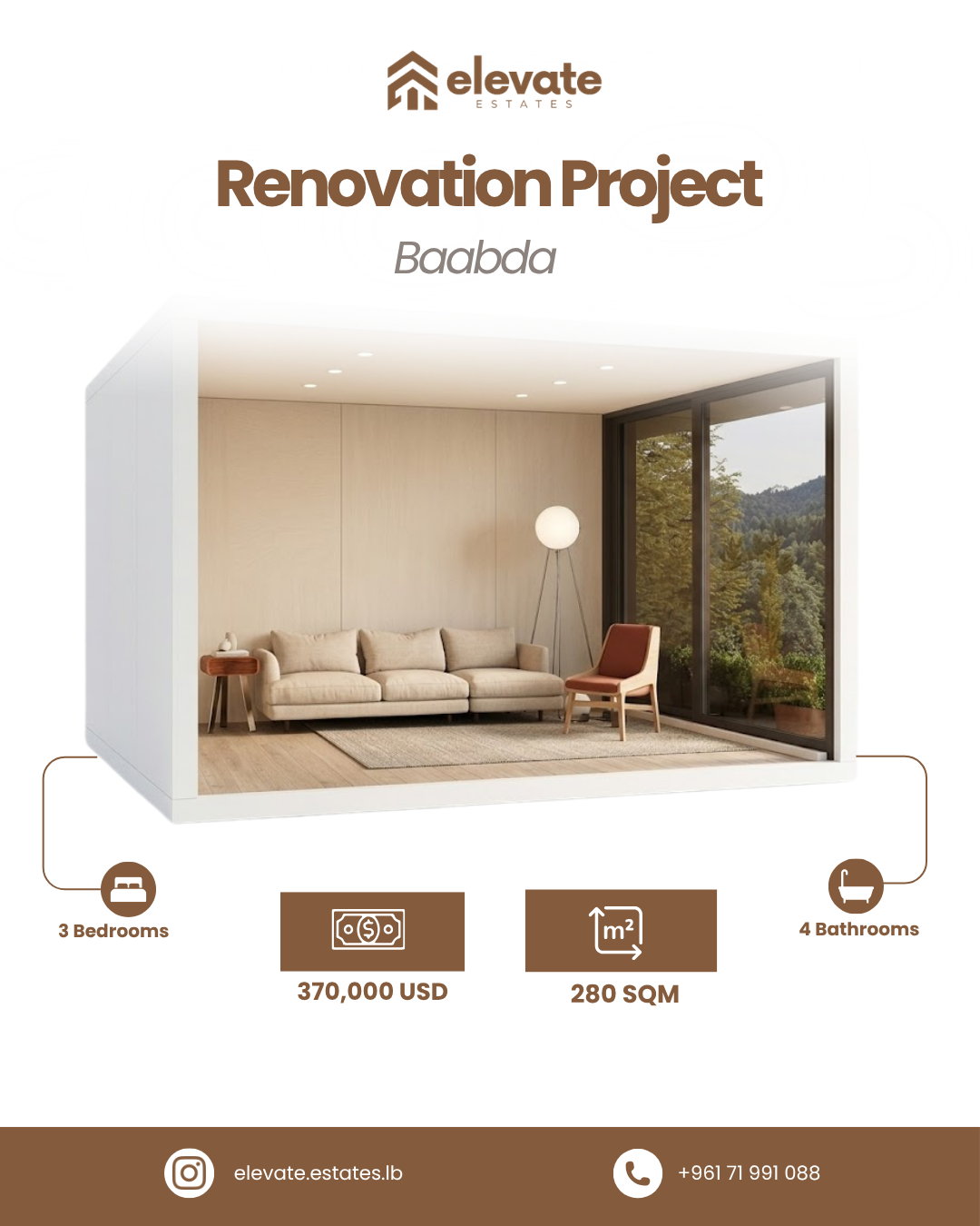 Spacious 3BR Apartment in Baabda: 280 sqm for renovation – For Sale | شقة واسعة ٣ غرف نوم في بعبدا: مساحة ٢٨٠ م٢ بحاجة للترميم 